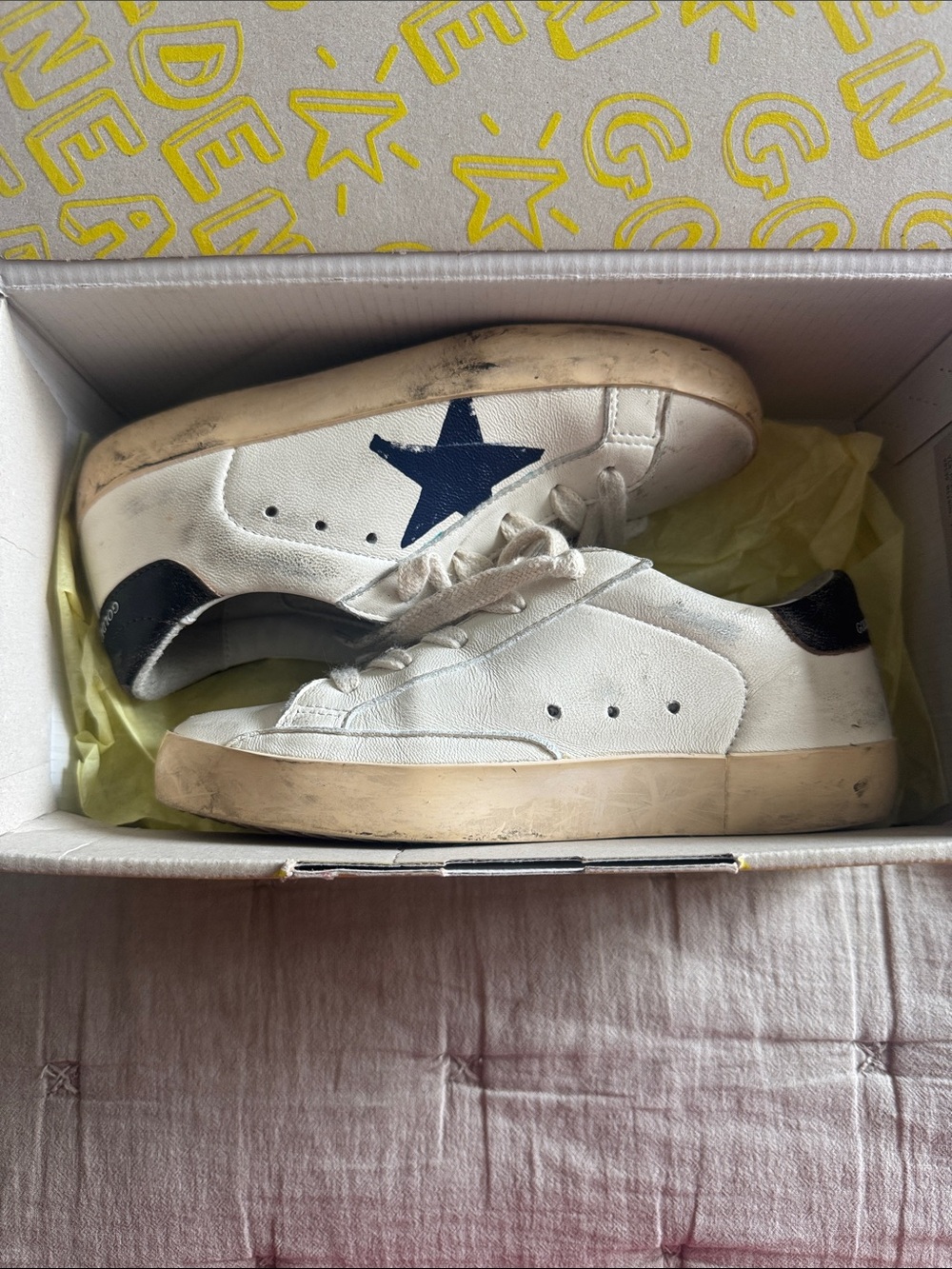 Golden Goose Kids White Sneakers with Navy Star